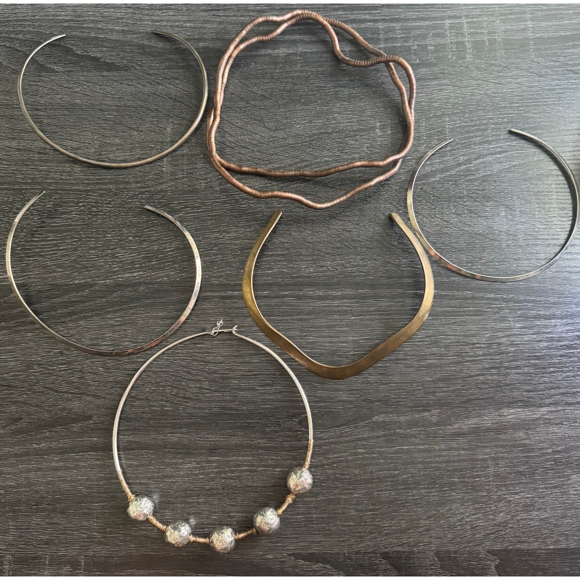 Lot Of Vtg Neck Cuff Choker Necklaces Brass Gold And Silver Toned
